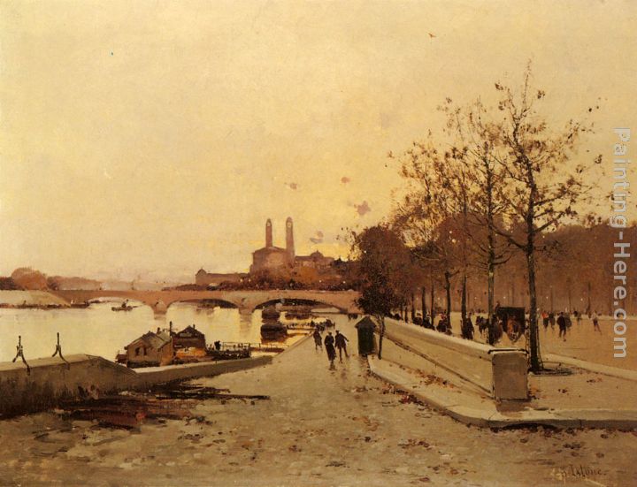 Pont sue la Seine avec une vue sur l'ancien Trocadero painting - Eugene Galien-Laloue Pont sue la Seine avec une vue sur l'ancien Trocadero art painting